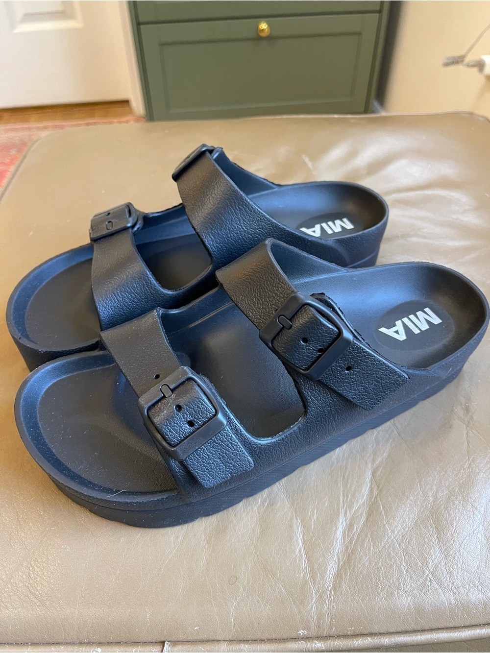 MIA Kiana Double Buckle Sandals in Black